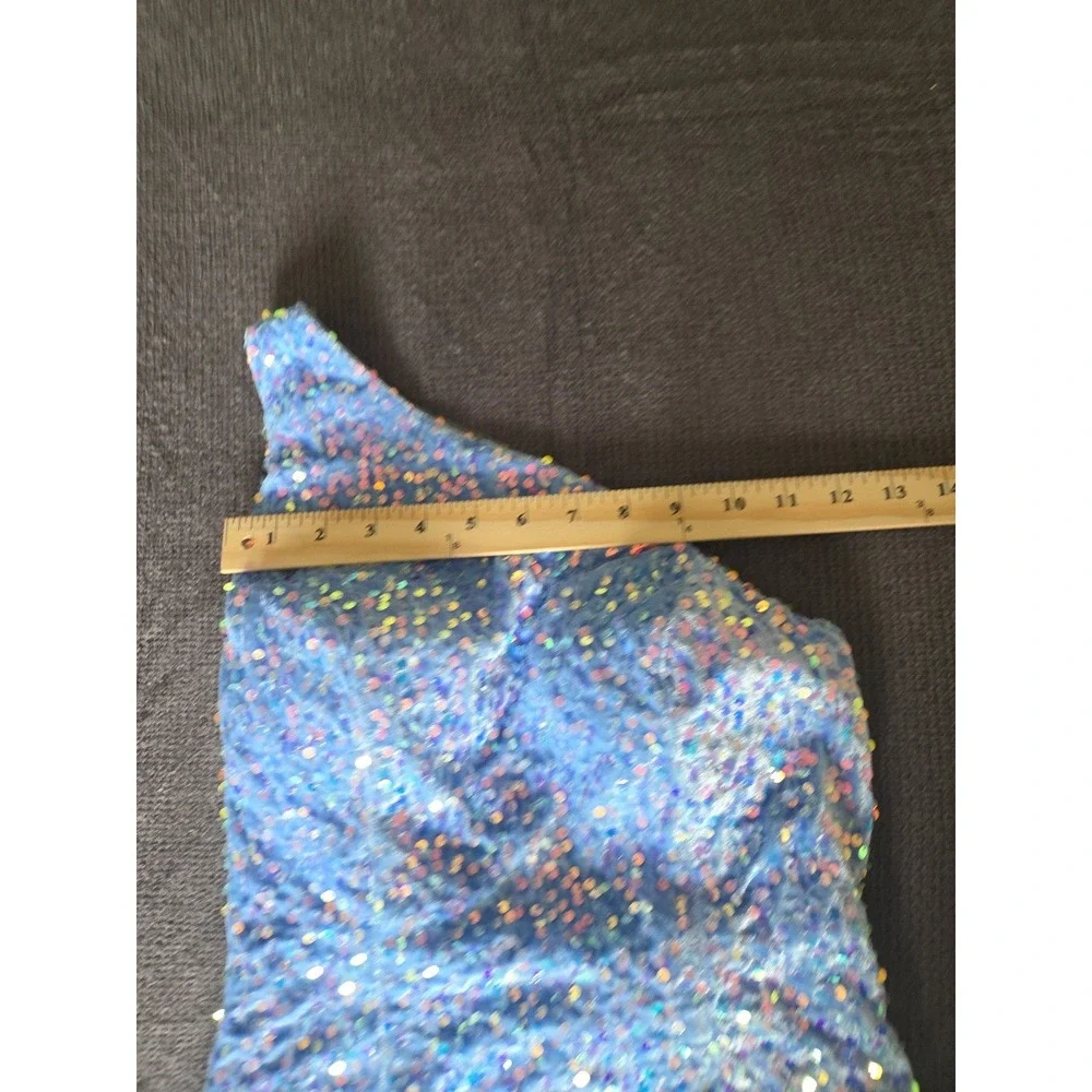 Sequin One Shoulder Mini Dress Blue Iridescent Homecoming Prom Party Women Small